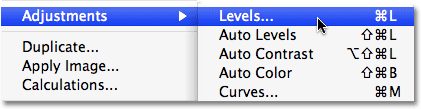  chọn Adjustments, sau đó chọn Levels