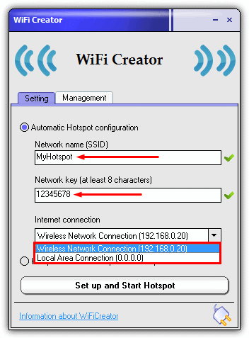 Cài đăt Wfi creator