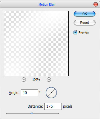 vào Filter > Blur >Motion Blur và cài đặt như hình dưới đây: