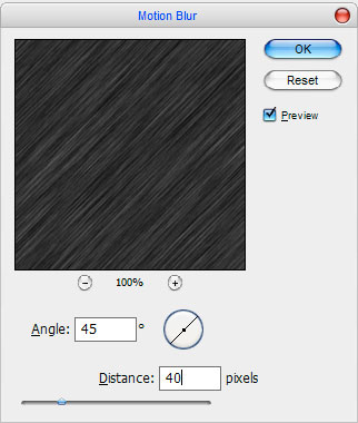 vào Filter > Blur > Motion Blur và điều chình các giá trị như hình minh họa dưới đây