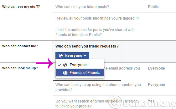 Điều chỉnh mục Who can contact me?