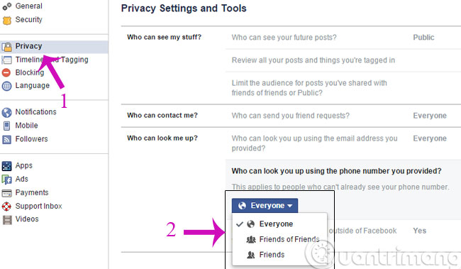 Thiết lập lại tùy chỉnh Who can look me up