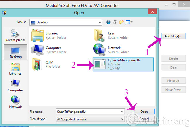 Chọn file FLV cần chuyển đổi