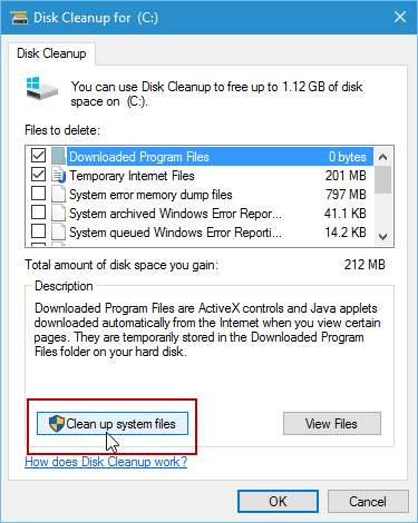click vào chọn Clean up system files