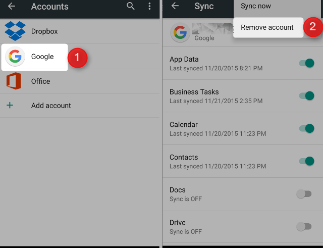 Chọn remove account