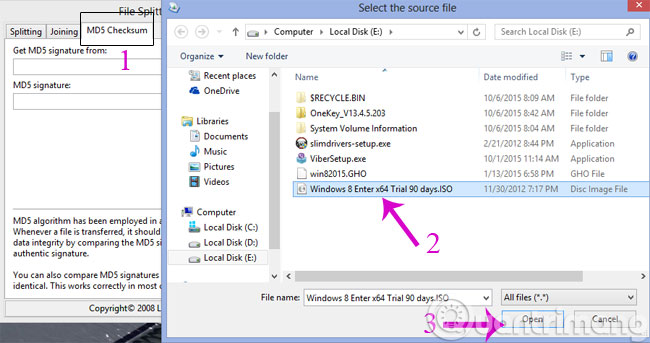 Chọn file cần kiểm tra mã MD5