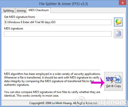 Nhấn Get&Copy để kiểm tra mã MD5