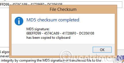 Hoàn tất quá trình kiểm tra mã MD5