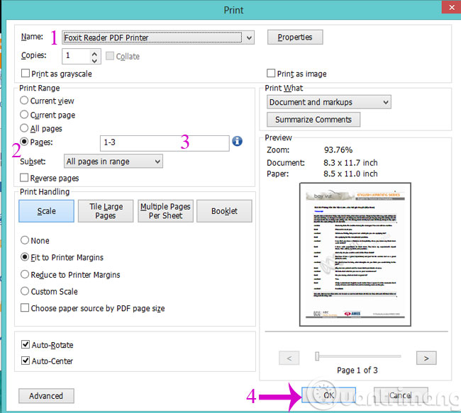 Set parameters in the Print dialog box