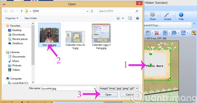 Chèn ảnh vào lịch