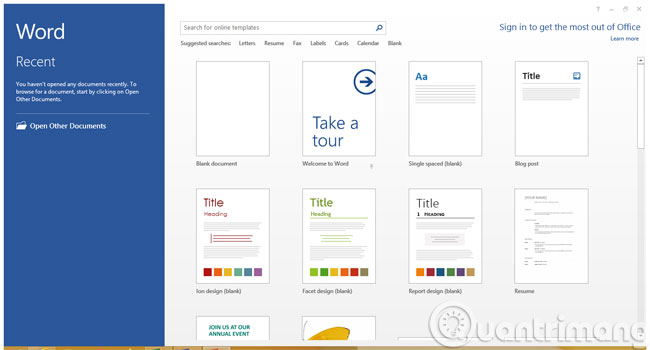 Giao diện Start Screen trong Word 2013 Giao diện Start Screen trong Word 2013