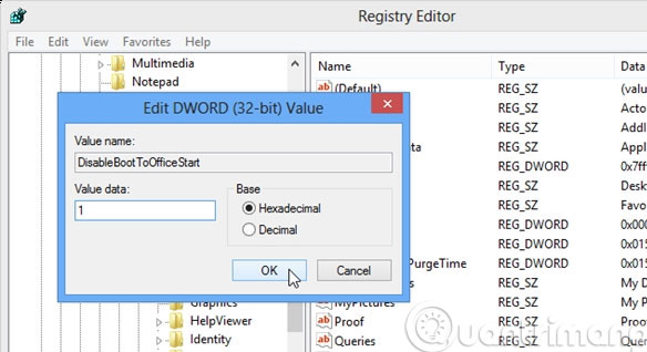 Điền 1 vào Value Data Điền 1 vào Value Data