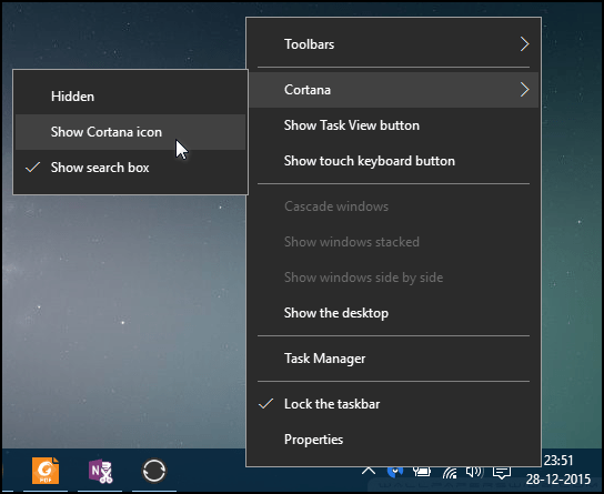 Show cortana Show cortana