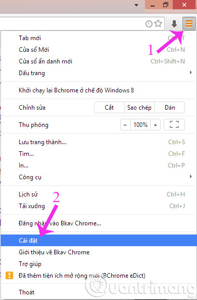 Click Cài đặt