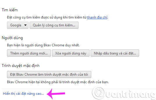 Nhấn Hiển thị cài đặt nâng cao