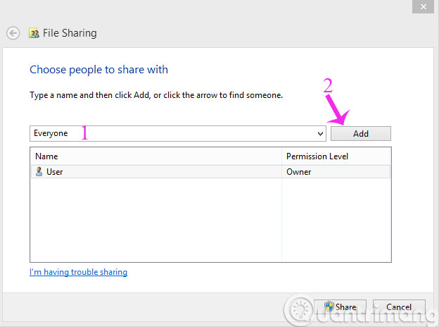 Thêm tài khoản mà bạn muốn chia sẻ