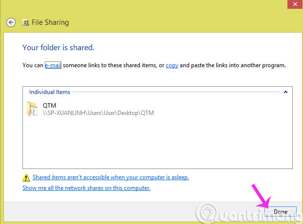 Thông báo bạn đã chia sẻ thư mục thành công