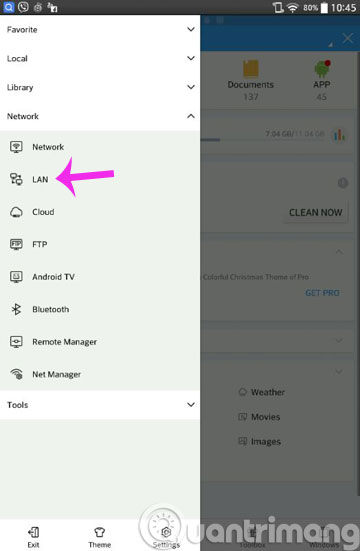 Nhấn tùy chọn Lan