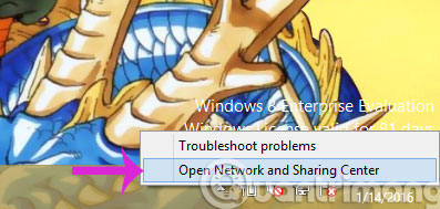 Chọn Open Network and Sharing Center