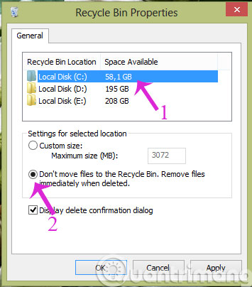 Check vào tùy tậu Don't move files to the Recycle Bin...