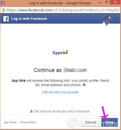 Chấp nhận chia sẻ thông tin với ứng dụng Chấp nhận chia sẻ thông tin với ứng dụng