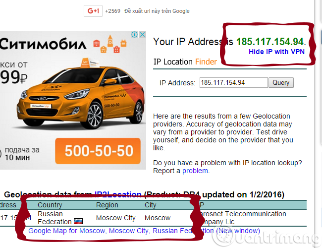 Bùm! Bạn đã ở nước Nga rồi nhé Check IP