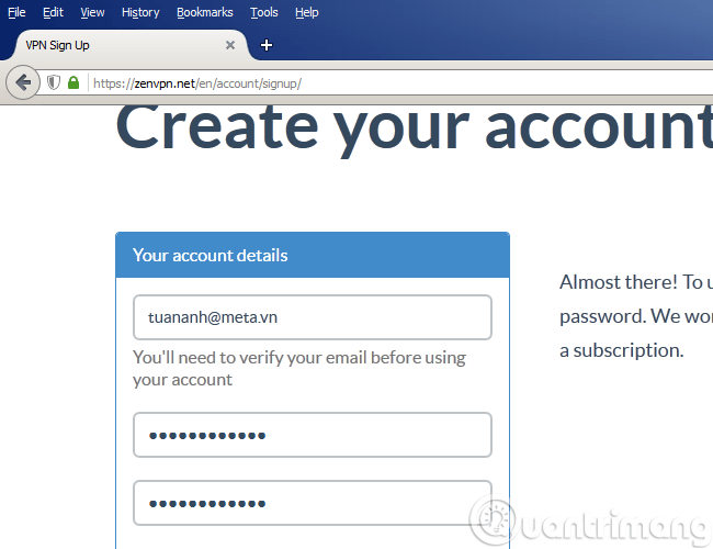 Tạo tài khoản trên Zen VPN Tạo tài khoản trên Zen VPN