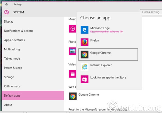 Đặt Chrome làm trình duyệt mặc định