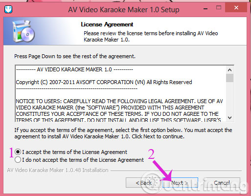 Đồng ý các điều khoản của phần mềm