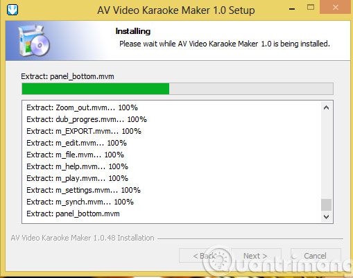 Quá trình cài đặt sẽ diễn ra