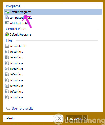 Nhấn Default Programs