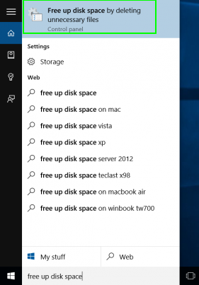tậu shortcut Free up disk space...