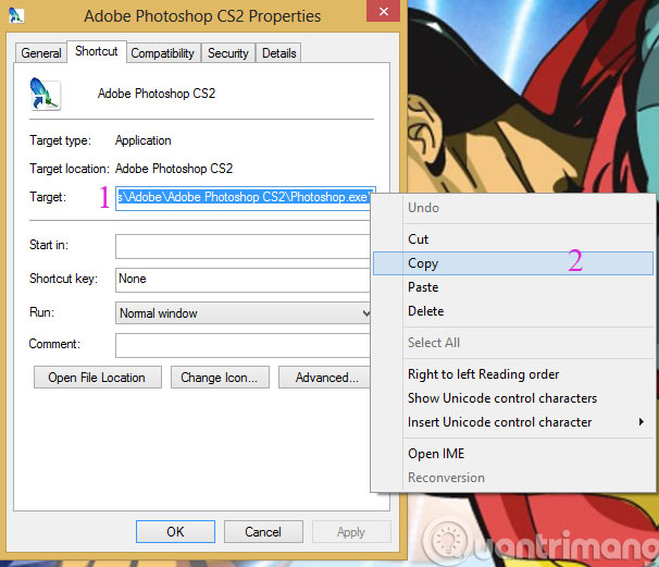 Copy đường dẫn Target Copy đường dẫn Target
