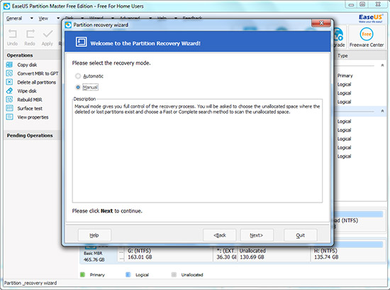 Chọn chế độ khôi phục Manual Chọn chế độ khôi phục Manual