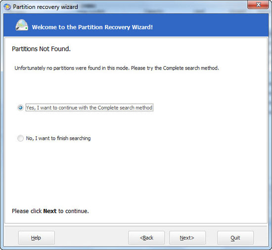 Partition Recovery Wizard không tìm thấy Partition Recovery Wizard không tìm thấy