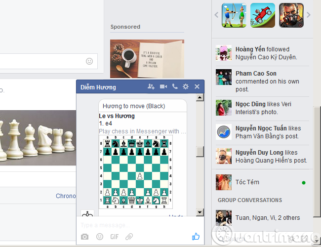 Chơi cờ vua trên Facebook Messenger