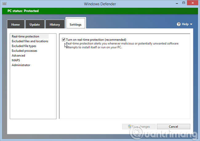 Giao diện Windows Defender