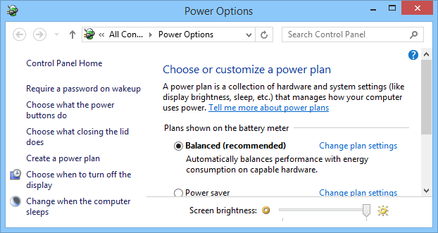Power options Power options