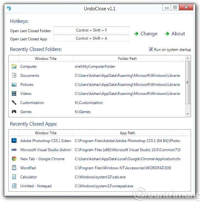 Mở lại các thư mục đã đóng