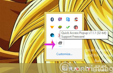 Biểu tượng của Quick Access Popup nắm dưới thanh Taskbar