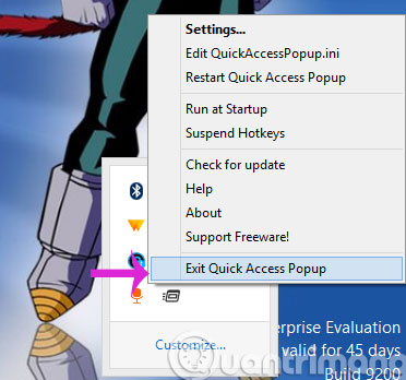 Click Exit Quick Access Popup