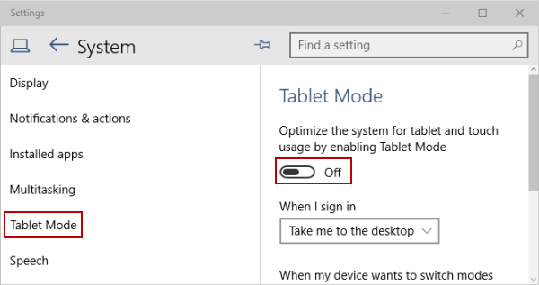 Tắt/bật tính năng Tablet mode trên Windows