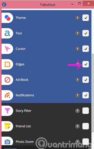 Dấu tick bên cạnh tùy chỉnh đã thực hiện
