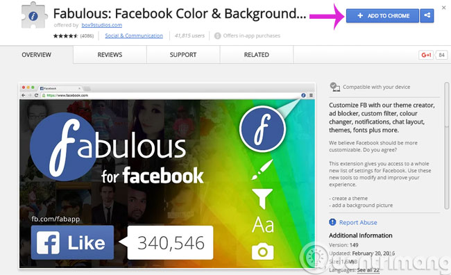 Cài tiện ích Fabulous cho Chrome