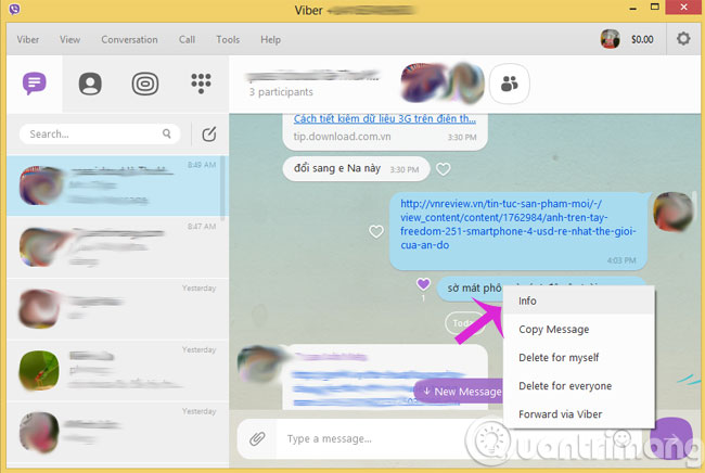 Chọn Info để xem ai đã Like tin nhắn