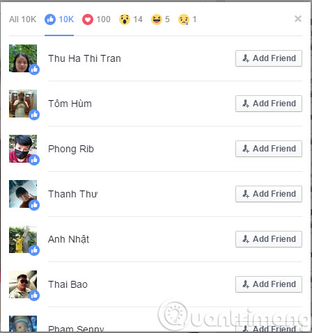 Xem danh sách tương tác cụ thể Xem danh sách tương tác cụ thể