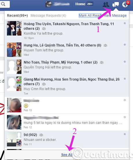 Nhấn vào mục tin nhắn
