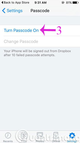 Nhấn Turn Passcode On