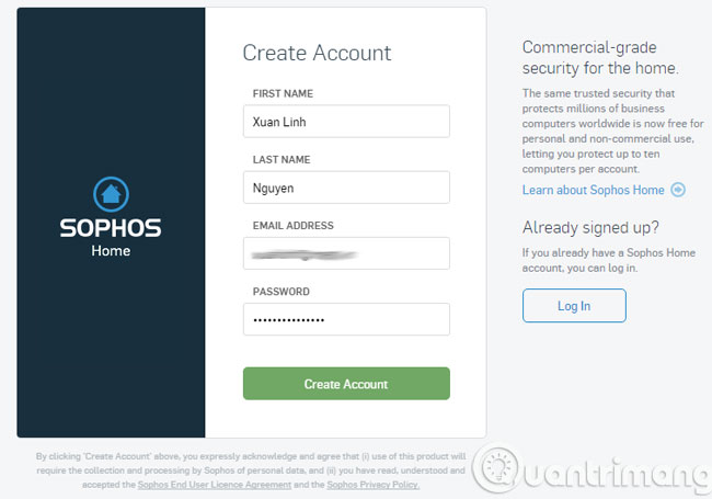 Đăng ký tài khoản Sophos
