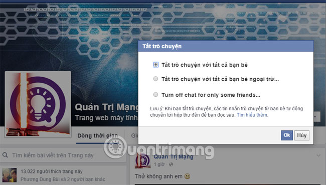 Cách ẩn nick Facebook khi đang Online